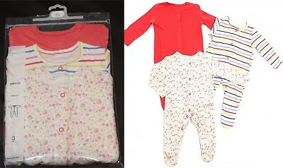 Baby/Toddler Girl's Pack Of 3 Sleepsuits/ Babygrows In Sizes Newborn-2 Years • £11.95