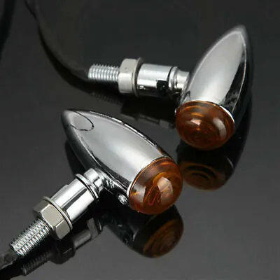 Chrome Motorcycle Bullet Turn Signals Amber For Harley Cafe Racer Bobber Chopper • $16.07