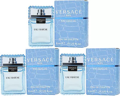 3pc Mini Versace Man Eau Fraiche Eau De Toilette 5ml/0.17oz Splash Bottle NEW!! • $24.29