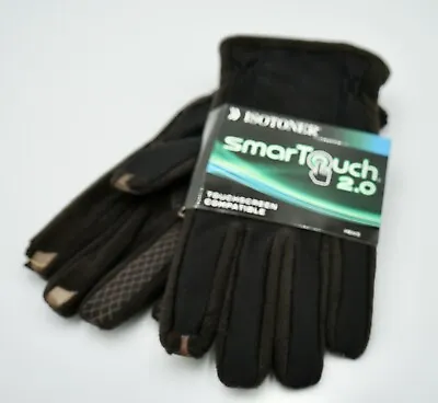 ISOTONER MEN'S  SMART TOUCH Touchscreen BLACK Gloves NEW RETAIL $50 SZ Med • $13.99