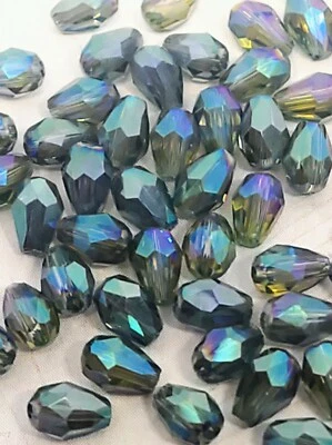 £1.79 • Buy 5x3mm Sea Green Grey AB Rainbow TEARDROP CRYSTAL GLASS DROP Beads 70pcs
