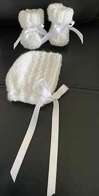 Hand Knitted Early/Tiny Baby Bonnet & Booties Outfits Premature Baby • £5.50
