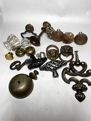 Mixed Craft Lot Vintage Drawer Knobs Pulls Glass Brass Steel Reclaimed  U • $21.56