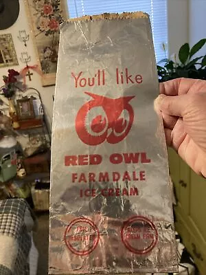 Vintage Bag RED OWL Ice Cream FARMDALE Sack Frozen Cold Drive-in Restaurant • $10