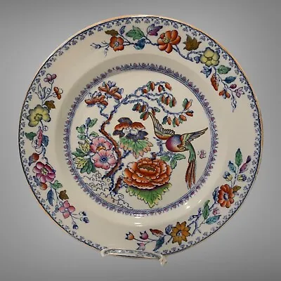 Masons Ironstone China Dinner Plate England Flying Bird And Flowers Blue Trim • $35