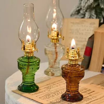 Chamber Oil Lamp Vintage Glass Clear Kerosene Lamp Indoor Decorative • $28