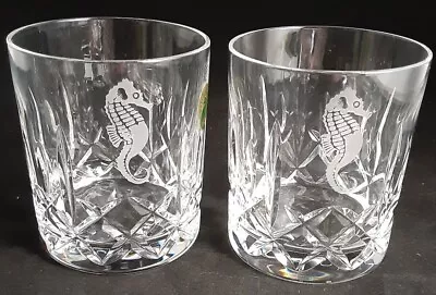 2-waterford Lismore Old Fashioned Glasses Tumblers  3 3/4” Seahorse Logo Exc. • $79.95