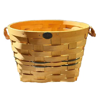 Vtg Lg Peterboro Utility/Laundry Basket 15  W X 10  D Natural W/ Green Stripe • $45