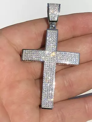 Real 925 Silver Large Iced Cross Hip Hop Pendant 2.5CT MOISSANITE Passes Tester • $131.20