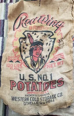 Rare American Indian Potato Sack Bag 100lbs Burlap Graphics • $35