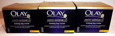 OLAY ANTI-WRINKLE FIRMING DAY CREAM 50ML X 3 - 150ML - NEW & BOXED OLDER FORMULA • £17.50