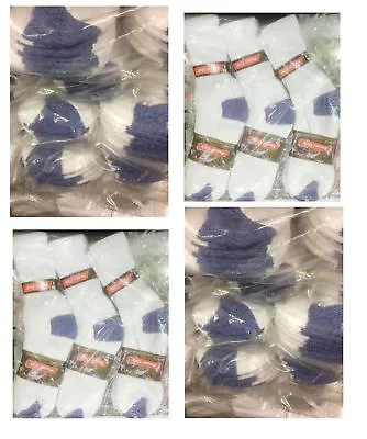 5-100 Dozens Wholesale Lots Men Sports Crew Socks P274 White H/T Blue 9-11 10-13 • $189.99