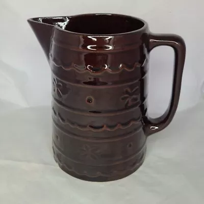 Vtg USA MarCrest Daisy & Dot Classic Brown Glazed Stoneware Pitcher 64 Oz☆READ • $14