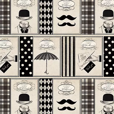  Gentleman Mustache  Sewing Quilting Fabric Multicolour Cream Wild Apple • $8.69