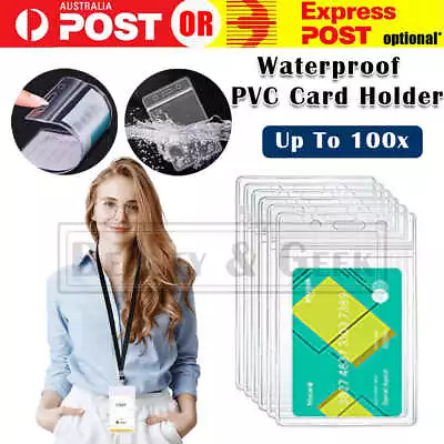 10-100pcs Clear Plastic ID CARD HOLDER POUCH PVC Lanyard Work BADGE With Ziplock • $19.95