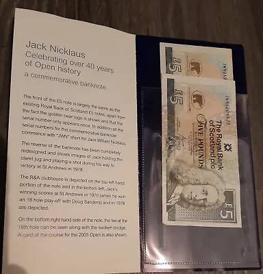 Jack Nicklaus 2x Five Pound Notes Royal Bank Of Scotland  • £100