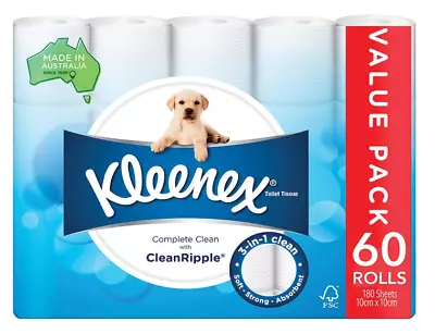 Kleenex Complete Clean Toilet Paper 60 Count (1x60 Rolls) - Free Postage • $42.99