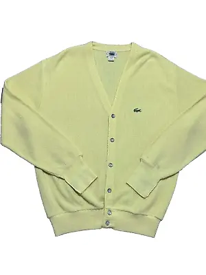 Izod Lacoste Cardigan Sweater Men's Large Yellow Gator Grandpa Made USA VINTAGE • $28.88