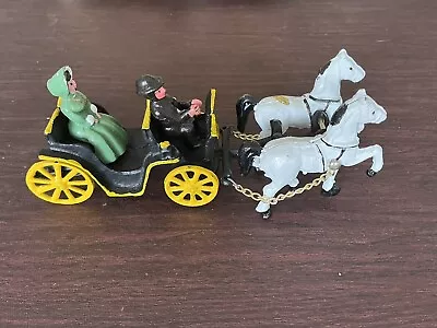 Cast Iron Horse Drawn Cart  With Driver And Lady Passenger. Original Paint. • $29.99