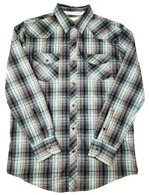 Coastal Mens XL Pearl Snap L/S Casual Shirt Western Blue Orange Striped Rodeo • $23.99