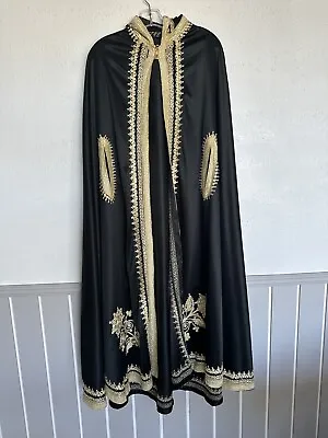 Vintage Handmade Black Gilded Ornate Gothic Ceremonial Hooded Cape & Robe Set • $250