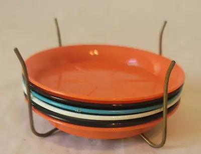 Vintage Set Of 6 Plastic Coasters With A Metal Stand • $12.99