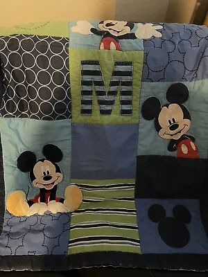 Disney Mickey Mouse Quilt Baby Crib Comforter Blanket Blue Squares • $33.99