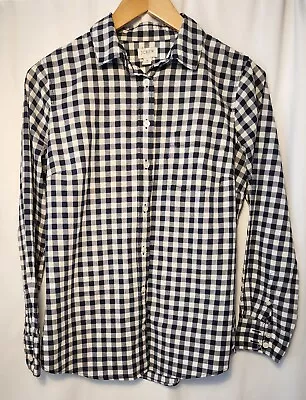 J. Crew Women Small Button Down Shirt Gingham Long Sleeve Navy Blue Plaid • $15.99