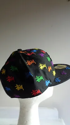 STUSSY Black Multicoloured Colourful Logo Embroidered Cap Hat 59Fifty New Era • $45