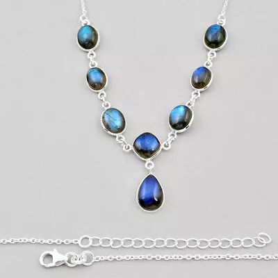 Handmade 28.08cts Natural Blue Labradorite 925 Silver Necklace Jewelry Y36380 • £20.74