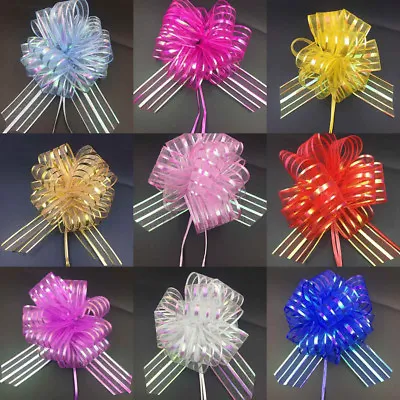 £1.99 • Buy 50MM Large Pom Pom Bow Organza Ribbon Pull Bows Wedding Party Gift Wrap UK