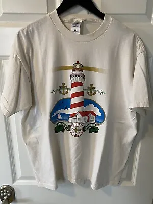 Vintage Shirt Adult XL White Ocean Light House Short Sleeve • $9