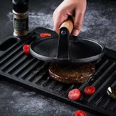 Steak Bacon Burger Press Black Kitchen Round Cast Iron Grill Meat Press Tool • £9.19