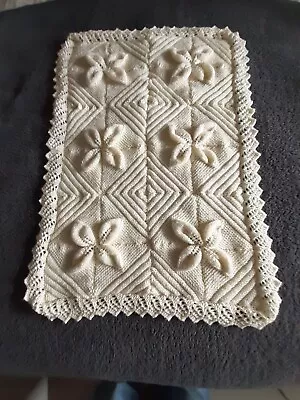 Hand Knitted Baby Cot Or Pram Blanket In Cream • £14