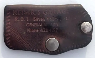 Vintage Keiser's Garage Auto Repair Leather Key Holder Seven Valleys PA Keychain • $10.95