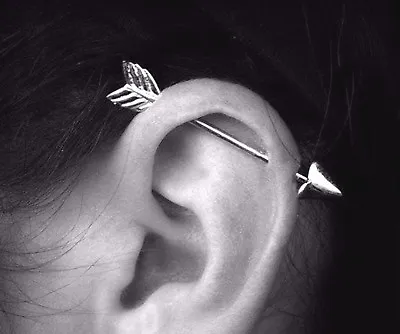 $9.99 • Buy Pair 14g 1.5 Surgical Steel Arrow Industrial Ear Cartilage Piercing Barbell Ring