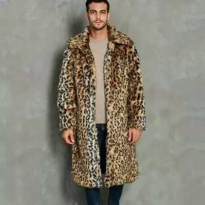 Men's Faux Mink Fur Jacket Leopard Winter Outwear Parkas Trench Coat Jacket 2024 • $69.90