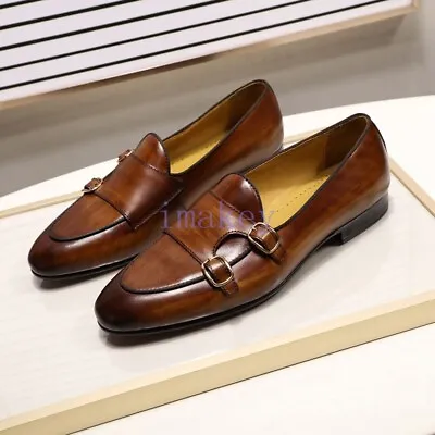 Leather Mens Loafer Shoes Monk Strap Wedding Shoes Party Casual Dress Shoes • $76.82