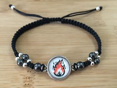 Men Black Braided Adjustable Shamballa Bracelet Stylish Fire Design • $12.49