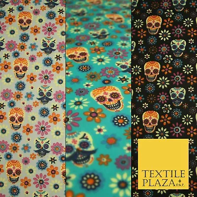 Mexican Ornate Floral Skulls Printed Polycotton Dress Craft Fabric 44  3 COLOURS • £1.50