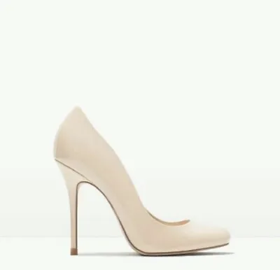 NWT ZARA Leather Beige Nude High Heels Pumps Size 36 • $55