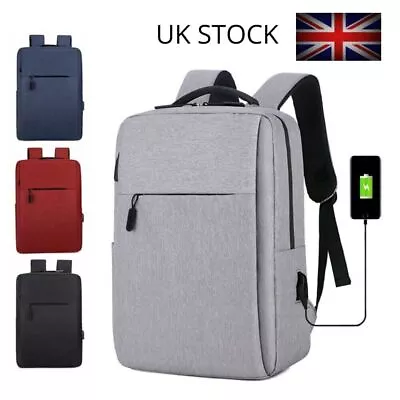 Men Women Boy Laptop Backpack Waterproof USB Rucksack Travel School Shoulder Bag • £6.59