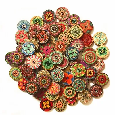 100pcs Classical Mixed Flower Pattern Wood Buttons Sewing Scrapbook DIY Crafts • $5.19