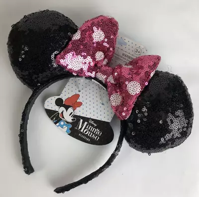 RARE Disney Parks Mini Mouse Ears Sequined Head Band W/ Pink Sequined Bow • $19.99