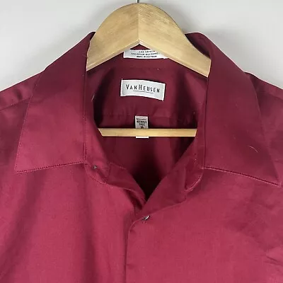 Van Heusen Shirt Mens 18 34/ 35 Button Down Burgundy Lux Sateen Long Sleeve • $14.99