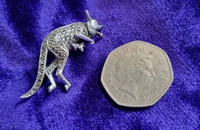 £5 • Buy Marcasite Kangaroo & Joey Brooch