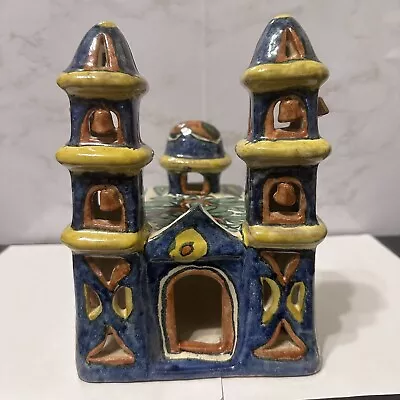 Mexican Folk Art Terra Cotta Pottery Church Hand Painted Signed • $100