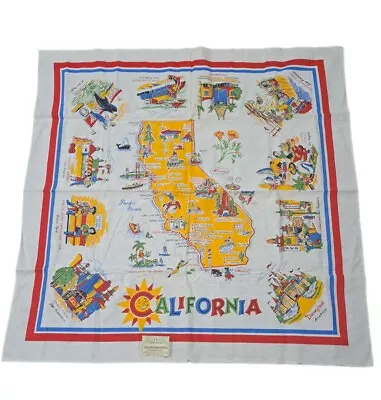 Vintage California Souvenir Table Cloth With Tag Tourist Attractions Incl.... • $39.94