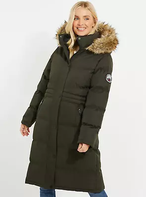 £33.56 • Buy Ladies Ex Threadbare Arnie Khaki Longline Parka Jacket Faux Fur Hood Khaki Green