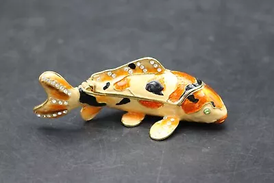 Goldfish Koi Ornate Trinket Box Figurine Hinged Bejeweled 4” Enamel • $21